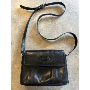 Oroton Black Genuine Leather Double Zip Crossbody Shoulder Bag Purse